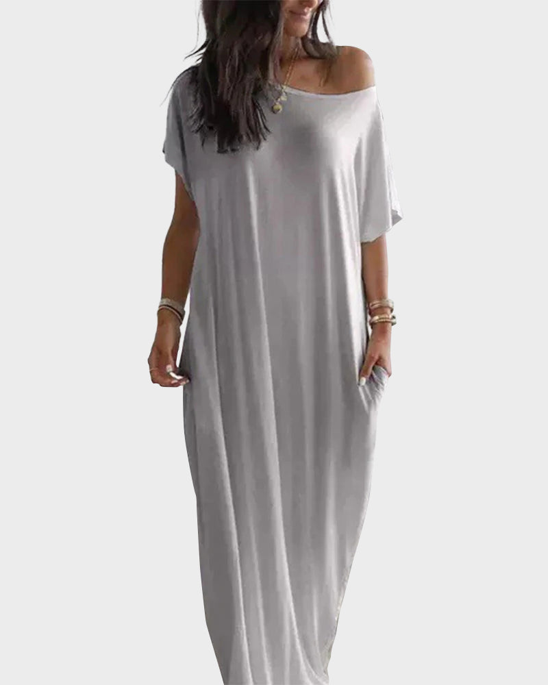 Off-Shoulder Batwing Sleeve Maxi Lounge Dress