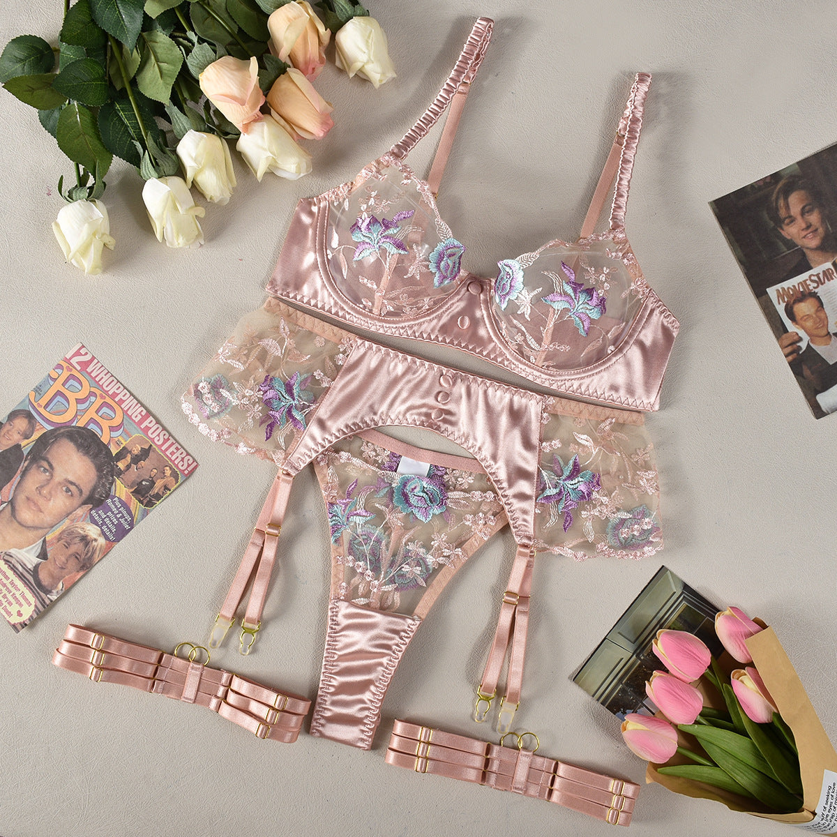 Formless™ Embroidered Satin Lingerie Set with Lace