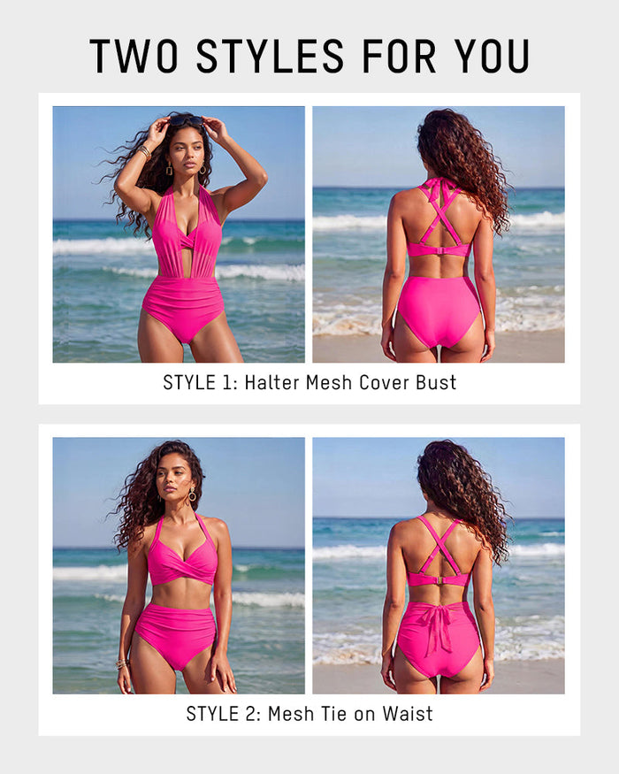 Two-Way Mesh High-Waisted Tummy Control Bikini Set