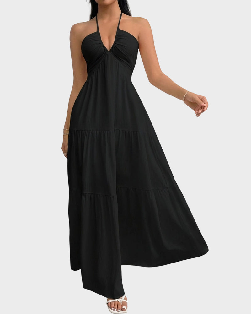Minimalist Sleeveless Open-Back Halter Maxi Dress